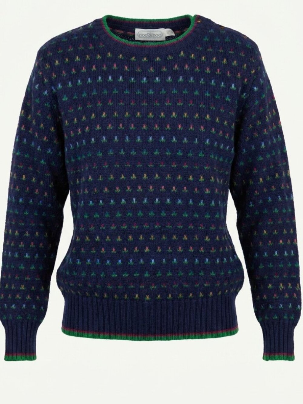 Loo&boo Vintage Fair Isle Crew Neck Sweater Navy Blue Size L